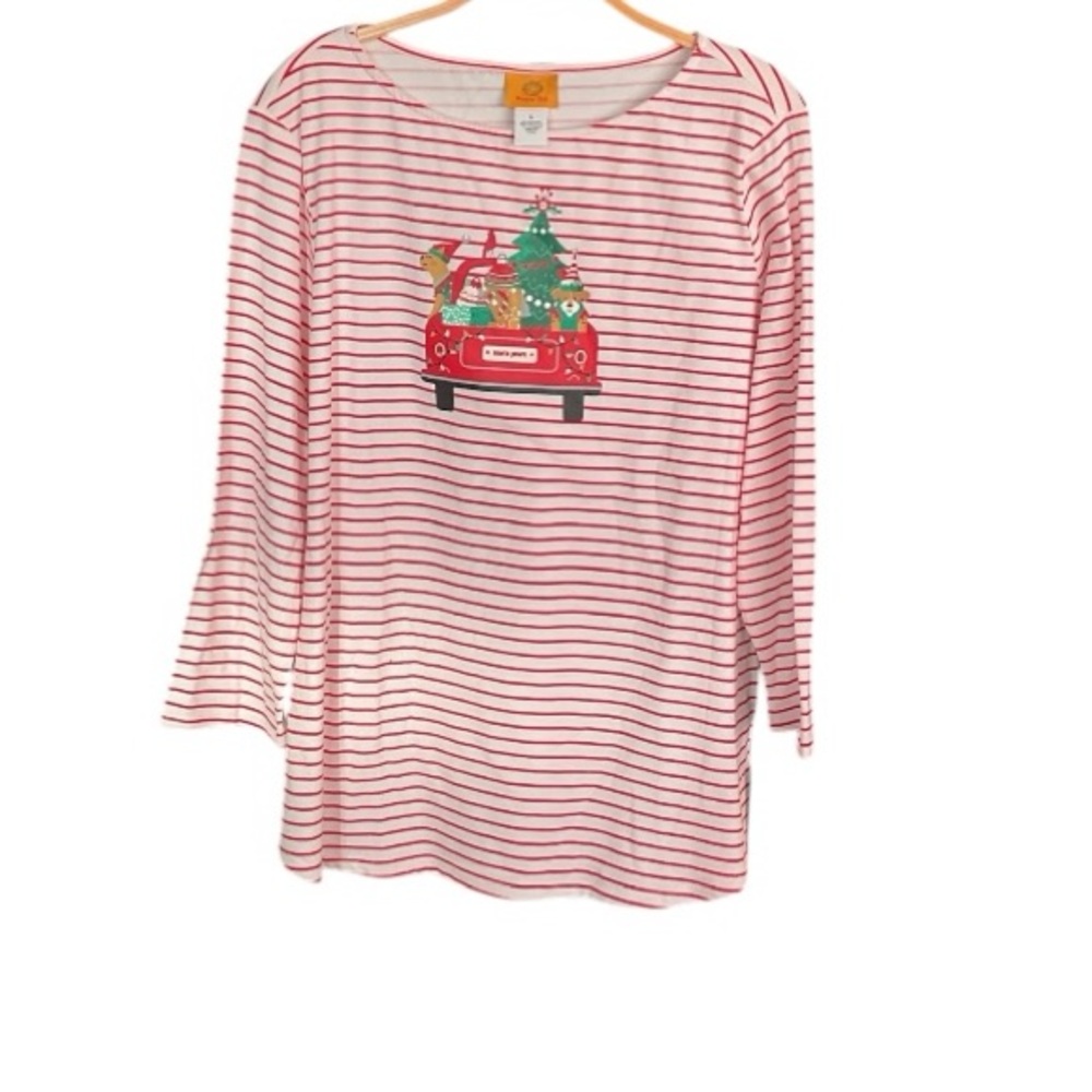 Ruby Rd. Vibrant Red and White ‘Santa Paws’ 🐾 Striped Tee